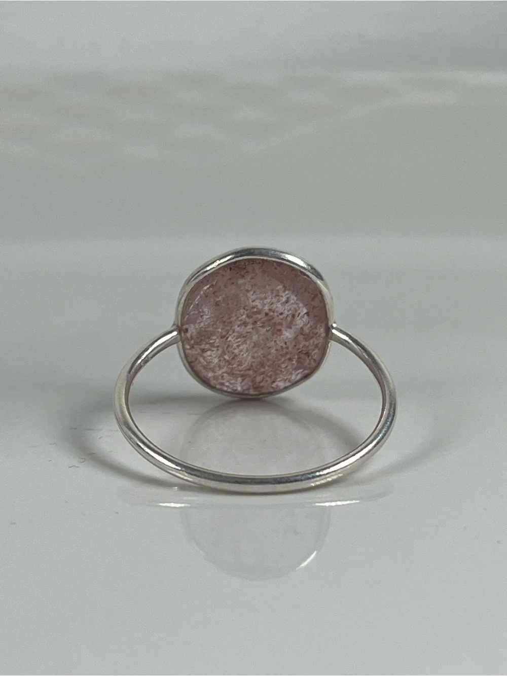 Solid Sterling Silver 925 Strawberry Quartz Gemstone Flat Stacker Ring Size 9
